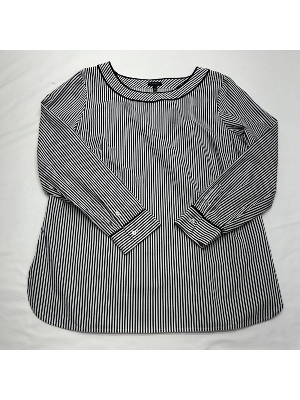 Talbots Piped Poplin Striped Tunic Women's L Black/White